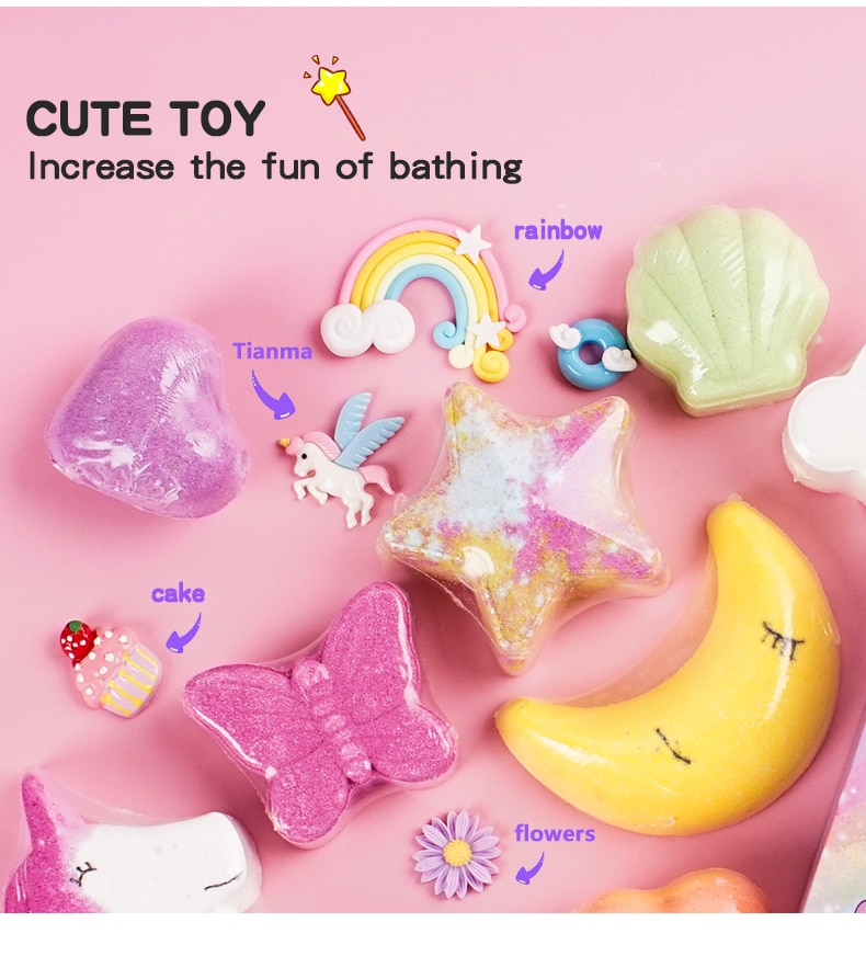 Luxury Bathbomb Kit For Kid Rich Bubble Colorful Cute Rainbow Cloud Women SPA Relax Vegan Fizzy Bath Bomb Set With Toys Inside